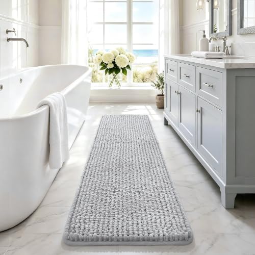 Ophanie Grey Bathroom Runner Rugs 60x17, Soft Chenille Bath Mat, Non Slip by Ophanie