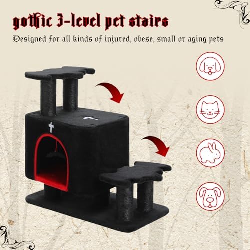 Gothic 3-in-1 Cat Stairs with Scratching Post & Condo, Pet Steps - Image 3