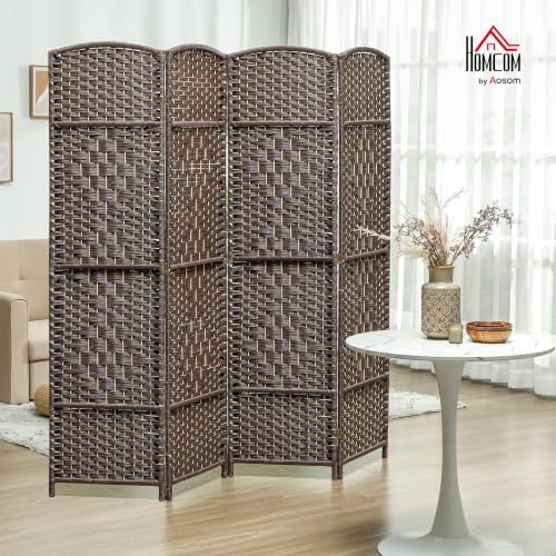 HOMCOM 4 Panel Room Divider 6 Ft Privacy Screen Hand-Woven Brown - Image 2
