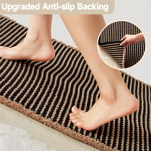 TYUU Waffle Runner Rug Bathroom, Long Boho Bath Mat, 72x24 Khaki & Black - Image 4