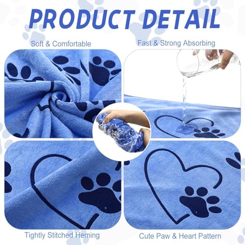 Fanfanwin 4 Pcs Dog Bath Towels Microfiber Drying Dog Towel Absorbent Pet Heart - Image 3