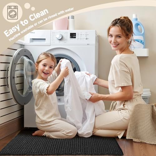 TYUU Black Waffle Runner Rug Bathroom, Long Boho Bath Mat - Image 5