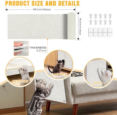 Cat Scratch Mat, 78.8"x15.9" Trimmable Self-Adhesive Cat Scratch Furniture - Image 2
