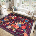 Purple Floral Area Rug 8 x 10 for Living Room Bedroom by WelcometoBabovid