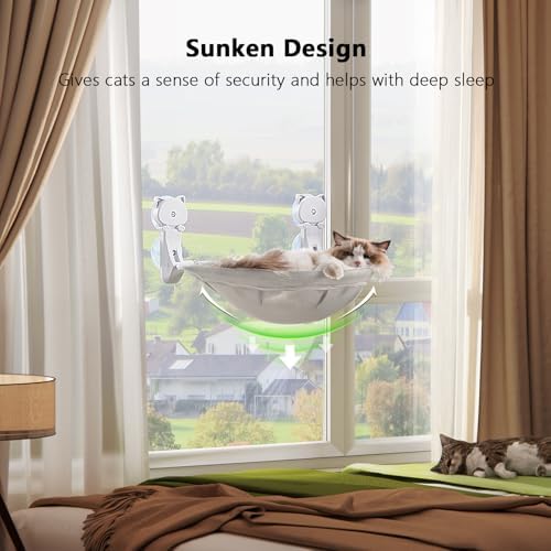 JUNSPOW Cat Window Perch Cordless, Foldable & Stable Cat Beds- Breathable Cat - Image 2