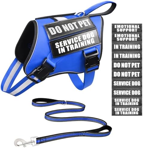 Service Dog Vest Harness and Leash Set+10 Patches, Easy Walk Blue M by MOOGROUPETSFRIEND