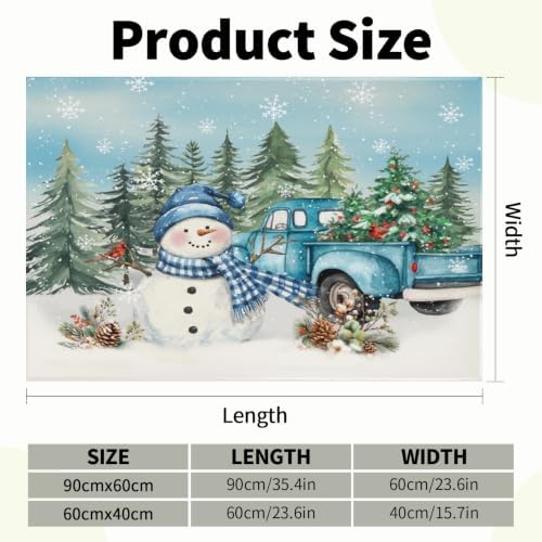 Giwawa Winter Snowman Blue Bath Rug Xmas Truck Microfiber Entryway Doormat - Image 3