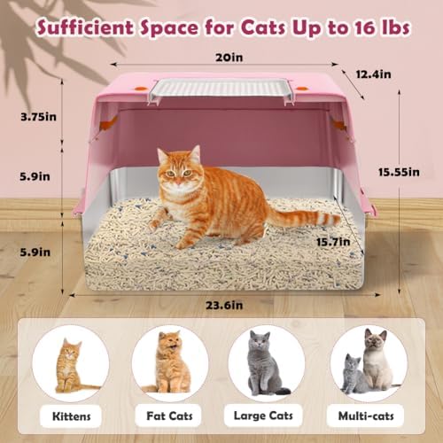 Vivifying Pink Stainless Steel Covered Cat Litter Box – Odor-Control, - Image 2