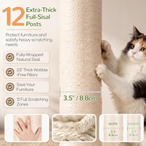 Globlazer Cat Tree Tower with 12 Extra-Thick Full-Sisal Scratching Posts - Image 4