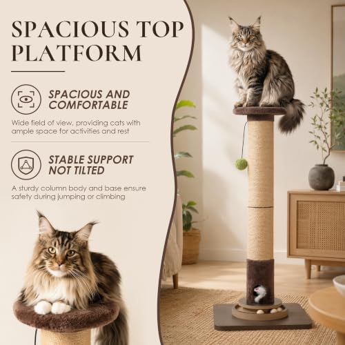 36" Cat Scratching Post, Extra-Thick Natural Sisal Scratcher Post - Image 4