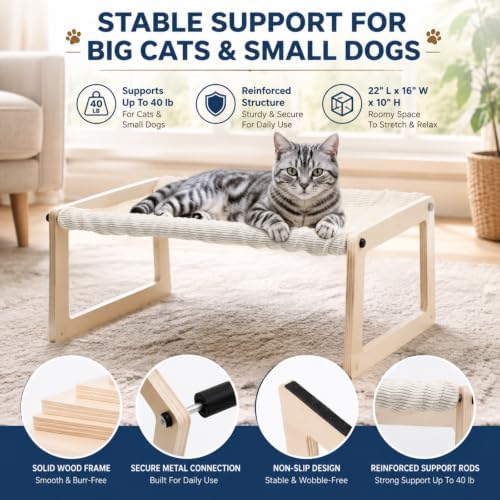 Elevated Cat Bed, Wooden Cat Hammock - Image 6