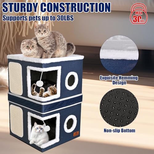 2-Story Cat House for Indoor Cats, Dual-Purpose Cat Cave Bed - Image 4