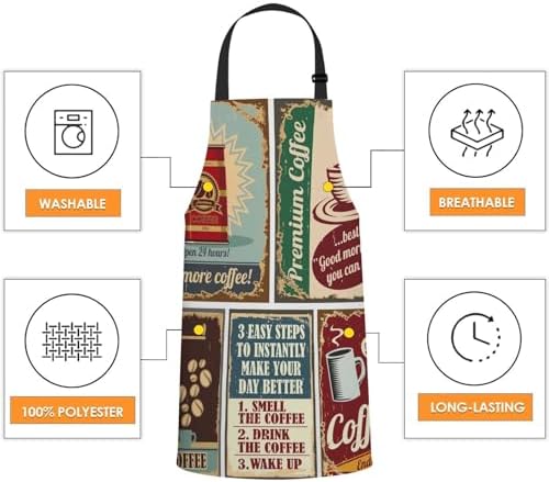Vintage Coffee Apron Adjustable Neck Bib Apron - Image 4
