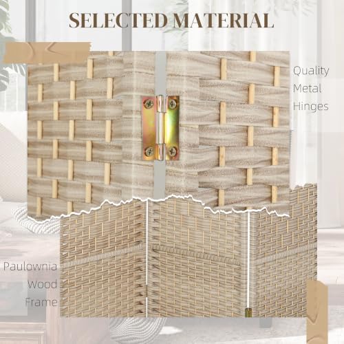 HOMCOM 3 Panel Room Divider 6 Ft Privacy Screen Hand-Woven Washed Oak - Image 5