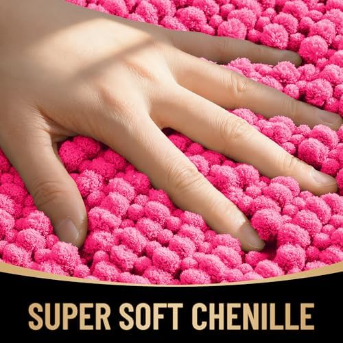 OLANLY Thick Chenille Small Bathroom Rugs Mats 24x16, Hot Pink - Image 2