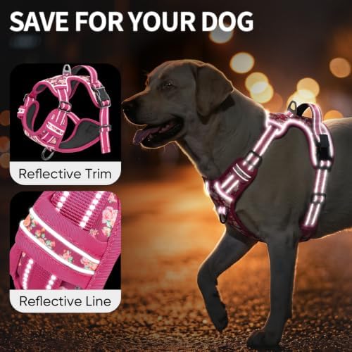 HEELE No Pull Large Dog Harness, Soft Breathable Padded Vest, Flower Rose L - Image 3