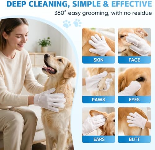VISCOO 60Pcs Pet Glove Wipes for Dogs & Cats, Pet Cleaning Gloves, Dog Wipes - Image 4