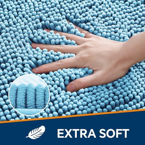 Chenille Bathroom Rug 40"x60" Sky Blue, Large Plush Bath Mat - Image 3