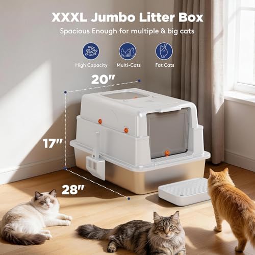 FURTIME XXXL Extra Large Enclosed Stainless Steel Litter Box - Image 2