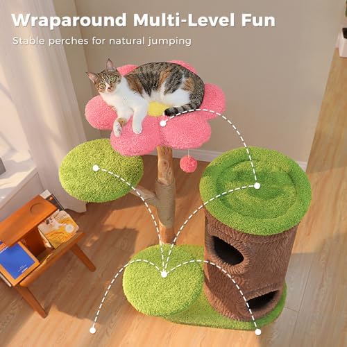 MUTTROS Flower Wood Cat Tree, 53.5" Modern Cat Tower - Image 4