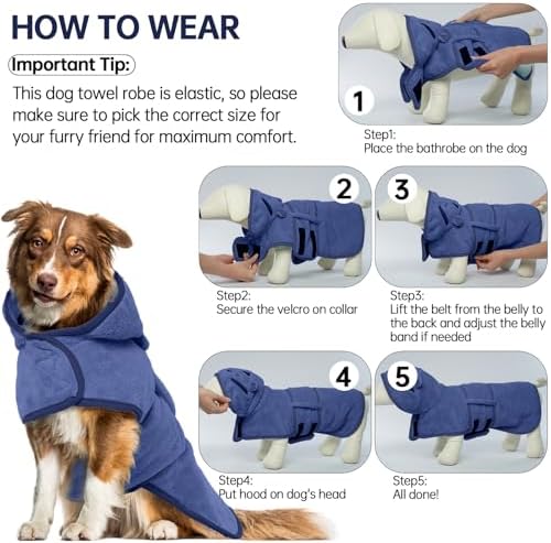 Dog Bathrobe, Fast Drying Coat, Super Absorbent Bath Towel Blue S - Image 6