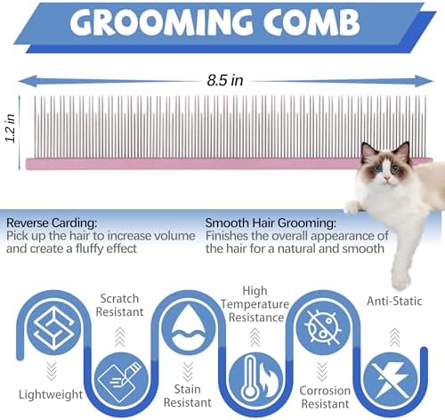 8.5 Inch Dual Tooth Pet Comb for Mats and Tangles，Professional Grooming Comb - Image 2