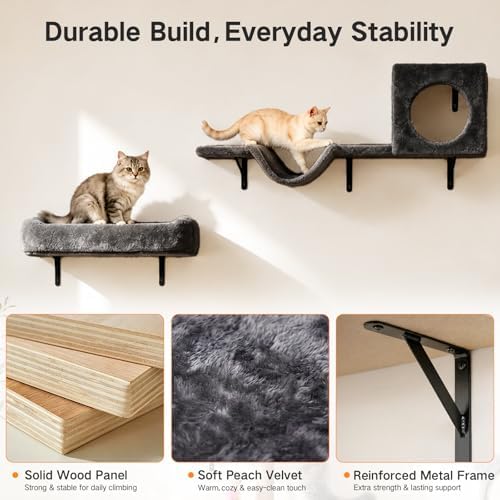 5-in-1 Cat Wall Shelves for Indoor Cats, Wall Mounted Cat Furniture Set - Image 4