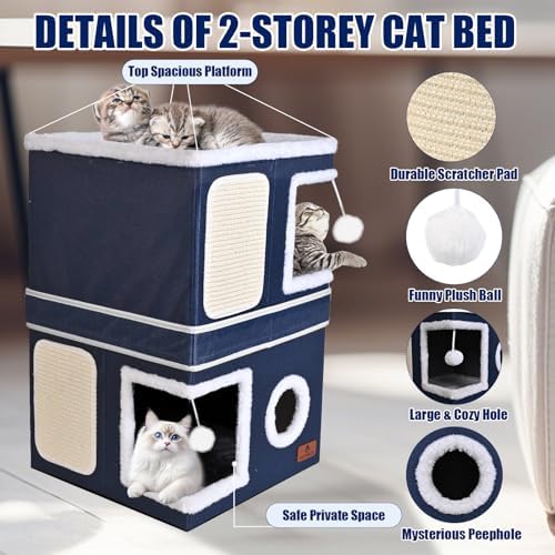 2-Story Cat House for Indoor Cats, Dual-Purpose Cat Cave Bed - Image 5