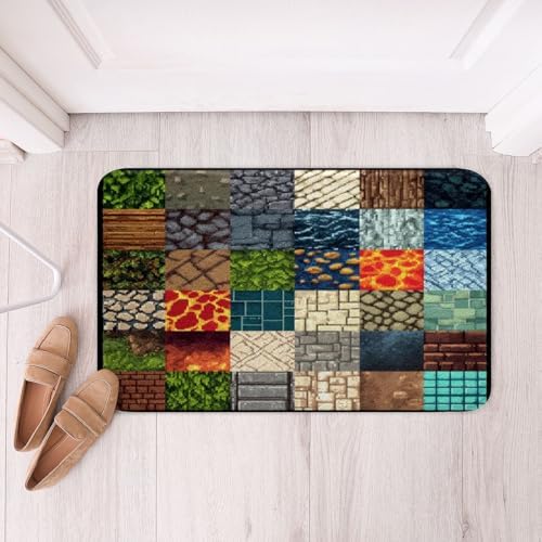 Manfei Video Game Bathroom Rug, Pixelated Themed Game Non Slip Bath Mat by Manfei
