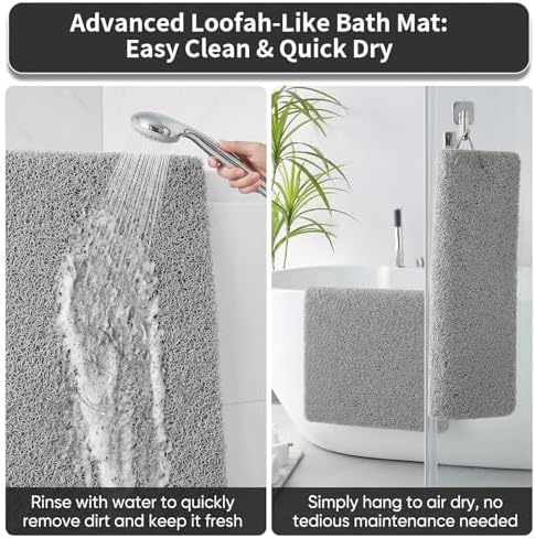 Square Shower Mat Non Slip, 27 x 27 Inch Grey Shower Floor Mat Without Suction - Image 6