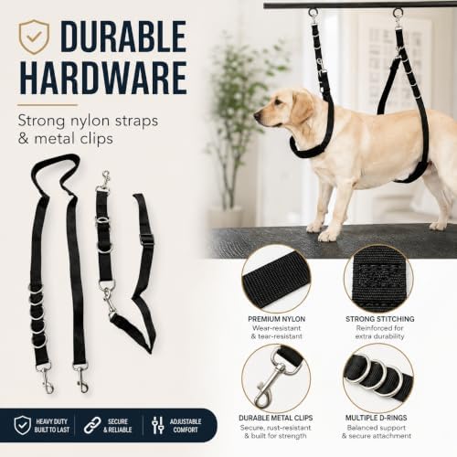 Dog Grooming Belly Strap Nylon D Ring Adjustable 3 Sizes Black - Image 3