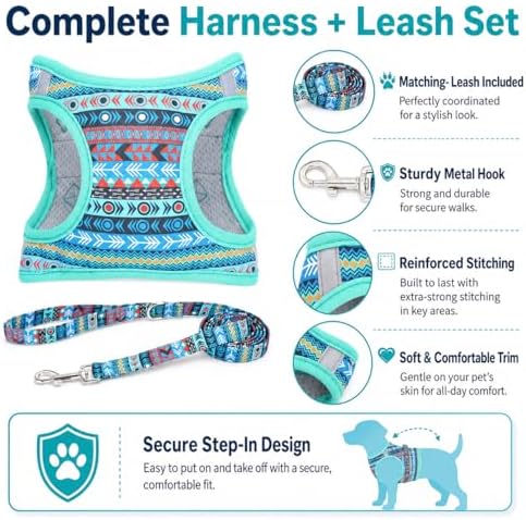 Step in Boy Dog Harness Leash Set- All Weather Reflective No-Pull Padded Mesh - Image 3