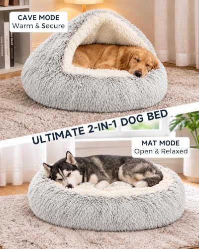 ShinHye Round Plush Fluffy Hooded Cat Bed Cave, Cozy - Image 7