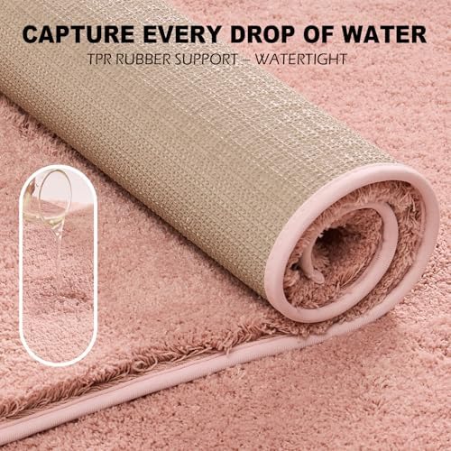 CozeCube Dusty Pink 36"x24" Shaggy Non Slip Soft Washable Bath Mat - Image 6