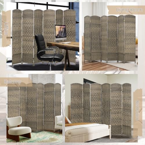HOMCOM 6 Panel Room Divider 6 Ft Privacy Screen Hand-Woven Dark Rustic Oak - Image 6