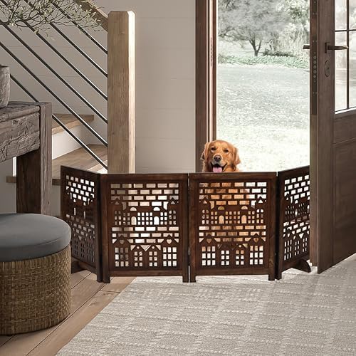 Freestanding Dog Gate 72", Foldable Wooden Pet Barrier, House Design - Image 2