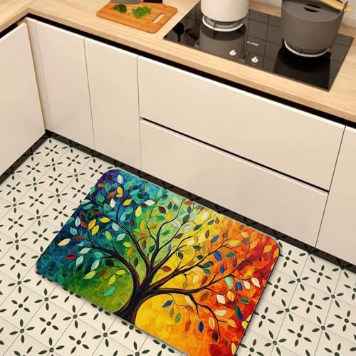Tree of Life Bath Mat, Fast Drying Colorful Leaf Bathmats - Image 7