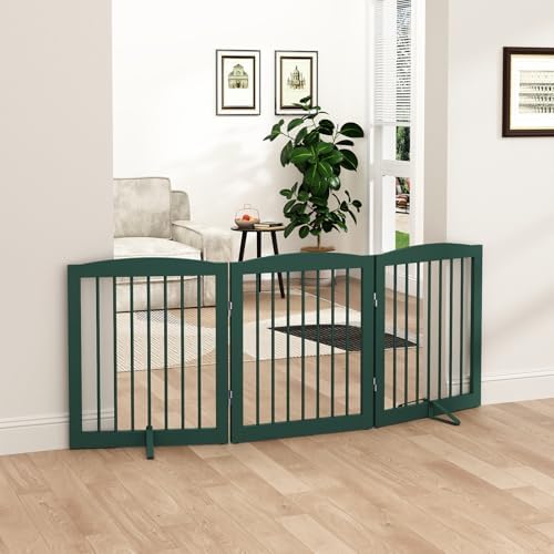PUPETPO Freestanding Pet Gate for Dogs, Foldable Wooden Dog Gate for House by PUPETPO