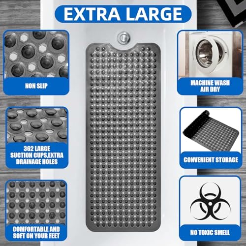 MOONFLY Shower and Bathtub Mat, 40x16 Inches, Translucent Black - Image 3