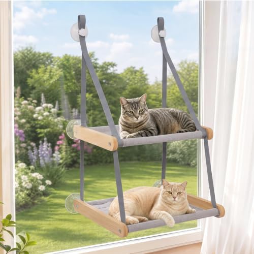 Cat Window Perch for Large Cats – Wooden Cat Window Hammock by UYMI