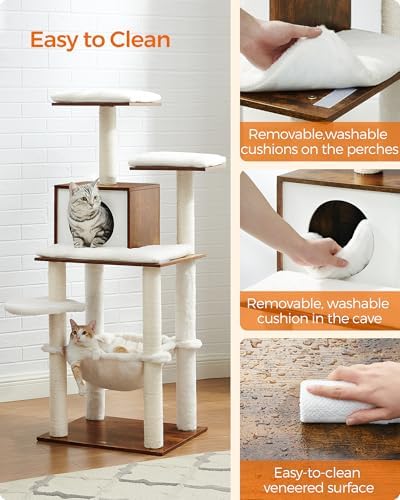 Feandrea Cat Tree, 56.3-Inch Contemporary Cat Tower - Image 2