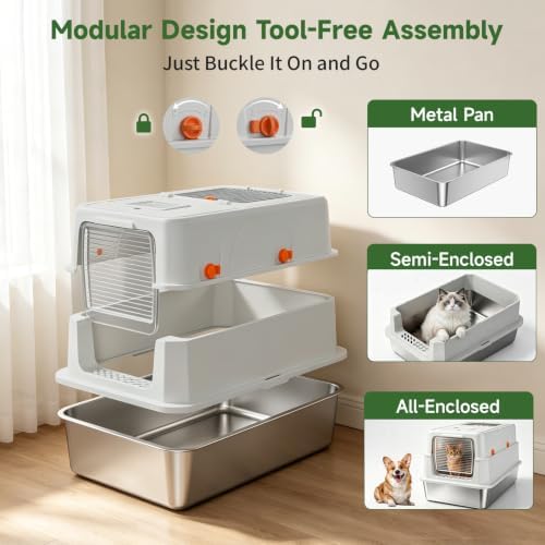 XL Enclosed Stainless Steel Litter Box - Image 7