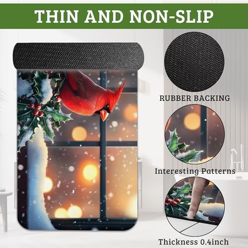 Winter Red Cardinal Bird Bathroom Rugs Thin Bath Mat Non Slip Washable - Image 3