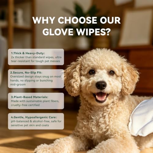 Pet Glove Wipes for Dogs & Cats, Hypoallergenic No Rinse Cleaning Grooming - Image 5