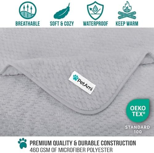 PetAmi Waterproof Dog Blanket, Leakproof Puppy Blanket, 24x32 Light Gray - Image 3