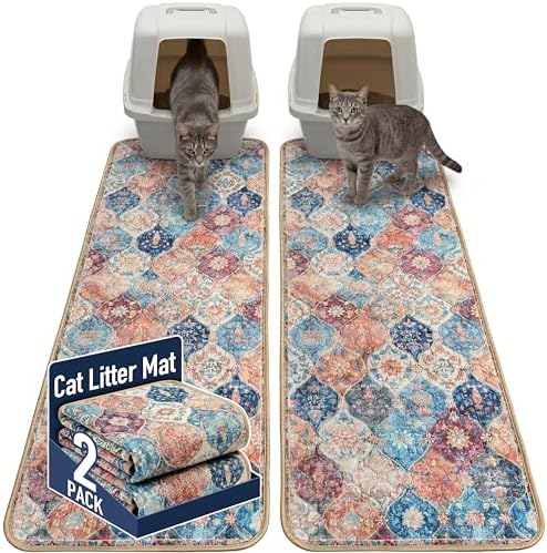 Hompet Cat Litter Mat 2 Pack, 20x60 Large Machine Washable Trapping Mats by Hompet