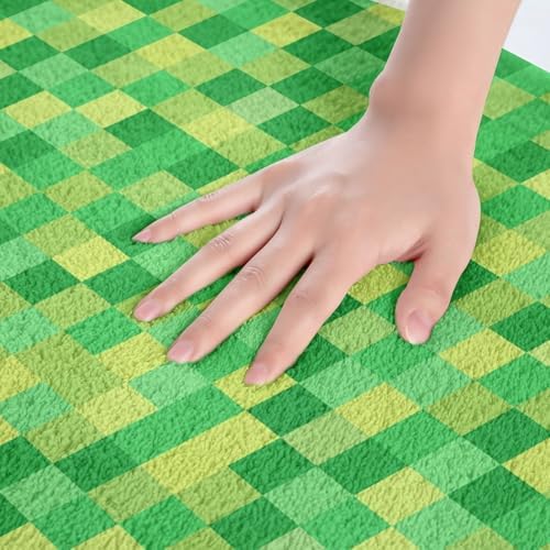 Pixelated Grid Bath Rug, Miners Lattice Games Shaggy Absorbent Non Slip Floor - Image 4