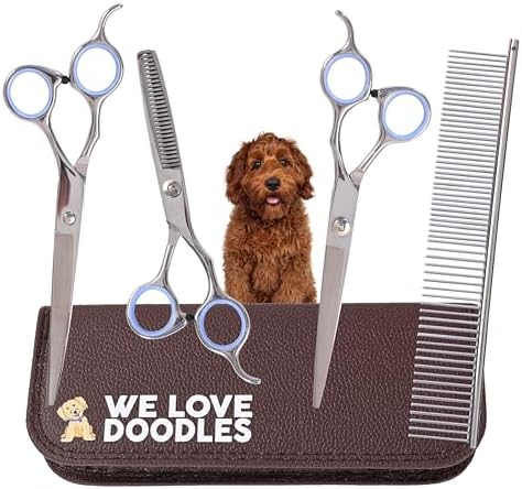 Dog Grooming Scissors Kit, Straight & Thinning Shears Set by WeLoveDoodles