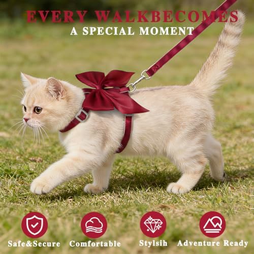 Tensho Red Bow Cat Harness and Leash Set, Escape Proof - Image 2