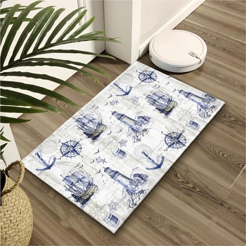 Giwawa Nautical Anchor Bath Rug Sailboat Lighthouse Soft Doormat Non Slip - Image 6